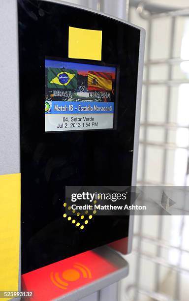 Electronic ticket readers at the turnstiles of the Estadio Jornalista Mario Filho / Maracana Stadium in Rio de Janeiro, Brazil