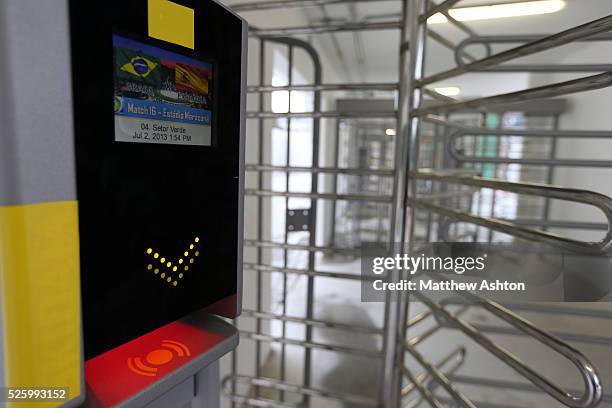 Electronic ticket readers at the turnstiles of the Estadio Jornalista Mario Filho / Maracana Stadium in Rio de Janeiro, Brazil