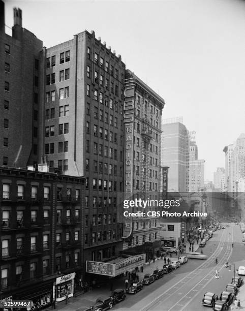 Exterior view of the CBS Radio Theatre later renamed the Ed Sullivan Theater) located between between West 53rd and 54th Streets at Broadway, New...