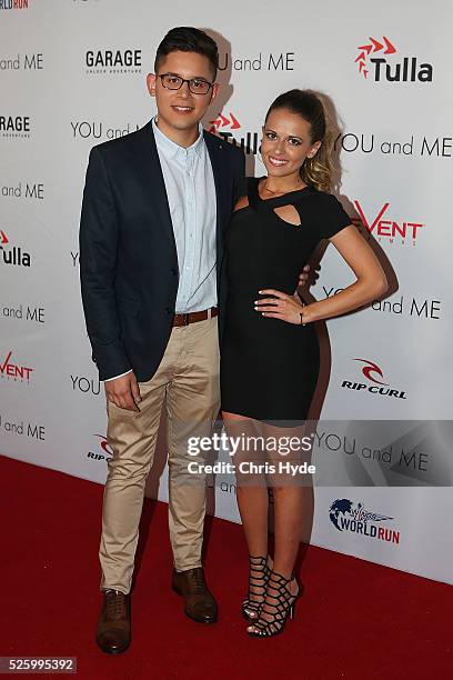 Lorenzo DeCampos and Taylor Montemarano arrive ahead of Gold Coast premiere of 'YOU and ME' at Event Cinemas Pacific Fair on April 29, 2016 in Gold...