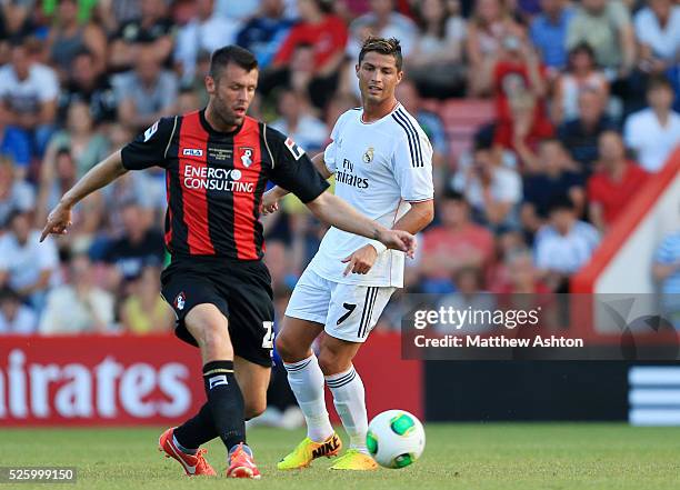 Cristiano Ronaldo of Real Madrid watches Elliot Ward of Bournemouth