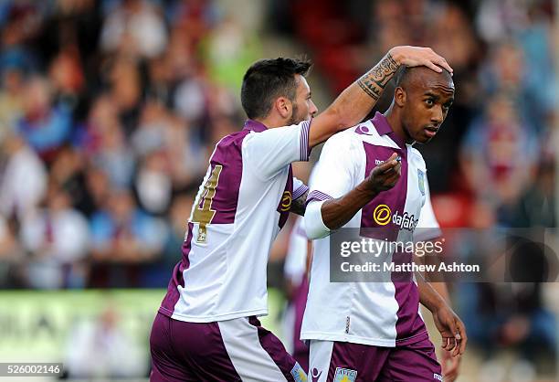 Fabian Delph of Aston Villa celebrates after scoring a goal to make it 0-1