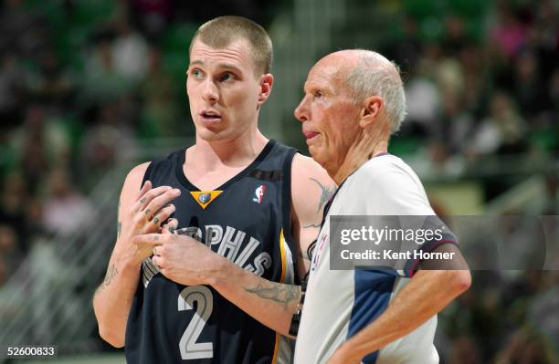 Referee Dick Bavetta talks to Jason Williams of the Memphis Grizzlies during the game against the Utah Jazz on March 11, 2005 at the Delta Center in...