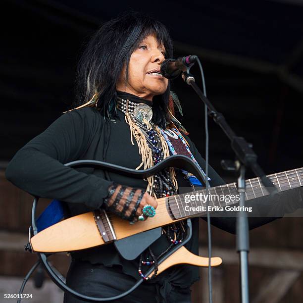 Buffy Sainte-Marie performs at Fair Grounds Race Course on April 28, 2016 in New Orleans, Louisiana.