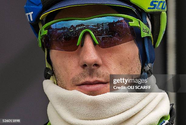British cyclist Adam Yates, riding for the Orica GreenEDGE team, waits to compete in the first stage of the Tour de Yorkshire, in Beverley, north...