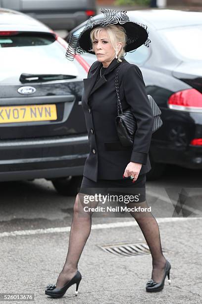 Guests arriving at the funeral of David Gest at Golders Green Crematorium on April 29, 2016 in London, England.