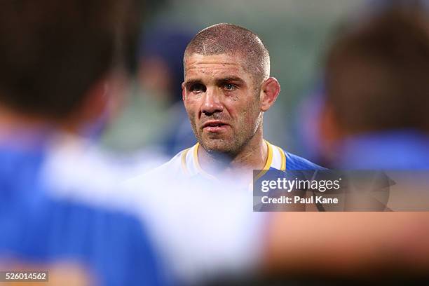 Matt Hodgson of the Force addresses his players after being defeated during the round 10 Super Rugby match between the Force and the Bulls at nib...