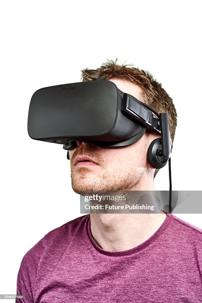 Oculus Rift Portrait Portrait of a man wearing an Oculus Rift virtual reality headset ...