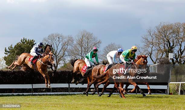 Johnny Barry riding Shin A Vee on their way to winning The KFM Hunters Steeplechase at Punchestown racecourse on April 29, 2016 in Naas, Ireland.