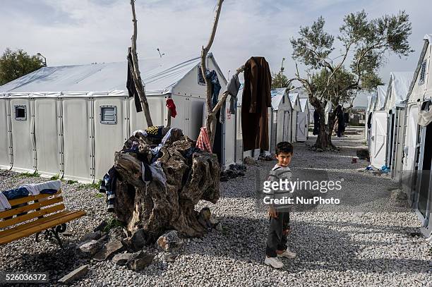 Refugee from Syria at Kara Tepe, transit camp for refugees, as awaiting for his family to go to the Mitilini harbour, before boarding the Hellenic...