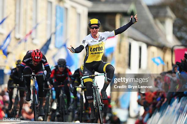 Dylan Groenewegen of Team Lotto NL-Jumbo and the Netherlands wins the first stage of the 2016 Tour de Yorkshire from Beverley to Settle on April 29,...