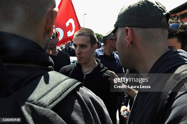 Two young antagonists are released by police after clashes contesting the Italian prime Minister Matteo Renzi after the celebration of the...