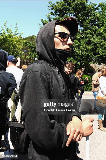 Young antagonist parade while contesting the Italian prime Minister Matteo Renzi after the celebration of the anniversary of Internet in Italy at the...