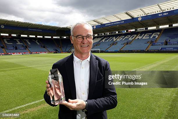 Leicester City manager Claudio Ranieri collects the LMA team performance award for his teams display against Swansea City during the Leicester City...