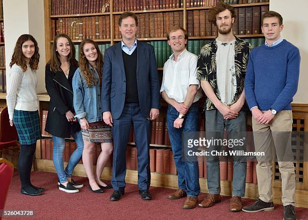 Nick Clegg with Liberal Democrat supporting students at the Cambridge Union on April 27, 2016 in Cambridge, Cambridgeshire. Nick Clegg has been the...