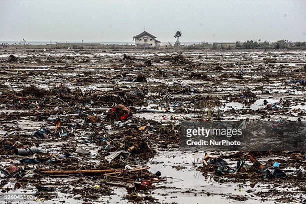 View of the devastated city of Ishinomaki on April 15, 2011 following the deadly March 11 earthquake and tsunami that hit the northeastern coast of...