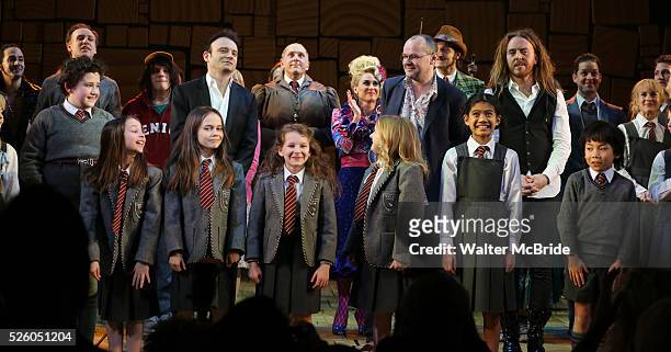 Matthew Warchus, Dennis Kelly, Tim Minchin & Cast during the Broadway Opening Night Performance Curtain Call for 'Matilda The Musical' at the Shubert...