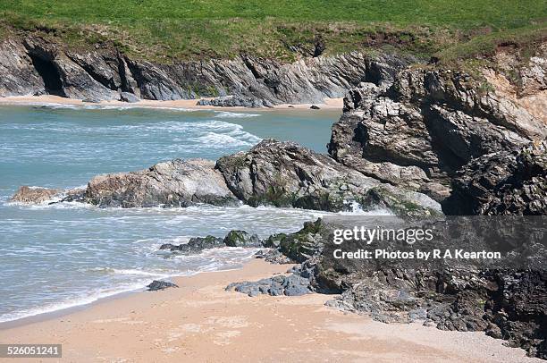 polly joke (porth joke) beach, newquay, cornwall - newquay stock pictures, royalty-free photos & images