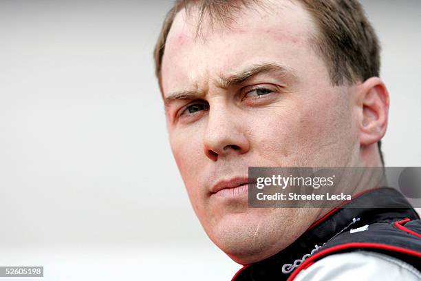 Kevin Harvick, driver of the GM Goodwrench Chevrolet, prepares for NASCAR NEXTEL Cup Advance Auto Parts 500 qualifying on April 8, 2005 at...