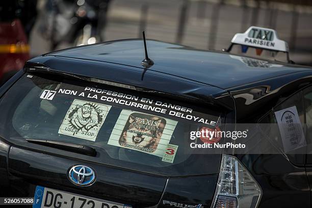 Parisien Taxi driver gathering in Paris, on June 25, 2015 in front of the Palais des Congres after the morning clashes between taximen and vtc...