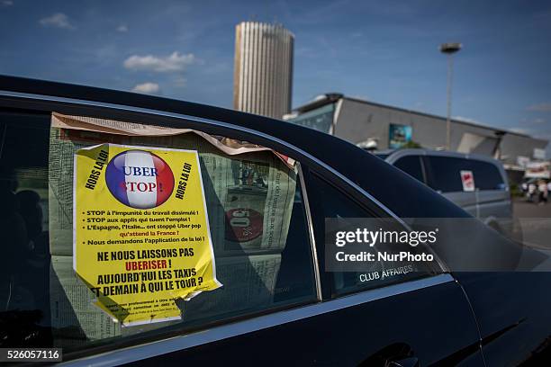 Parisien Taxi driver gathering in Paris, on June 25, 2015 in front of the Palais des Congres after the morning clashes between taximen and vtc...