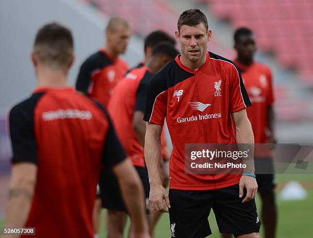 James Milner of Liverpool during a training session at Rajamangala stadium in Bangkok, Thailand on July 13, 2015. Liverpool will play an...