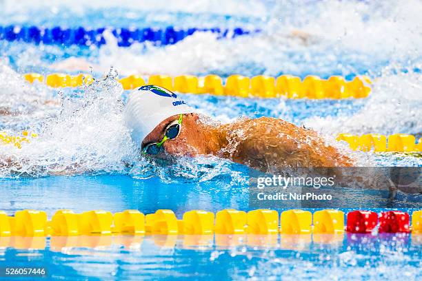 Alessandro Miressi of Italy competes in the Men's 200m Freestyle heat 5 during the Baku 2015 European Games at the Baku Aquatics Centre on June 26,...