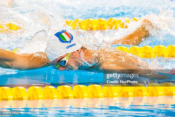 Alessandro Miressi of Italy competes in the Men's 200m Freestyle heat 5 during the Baku 2015 European Games at the Baku Aquatics Centre on June 26,...