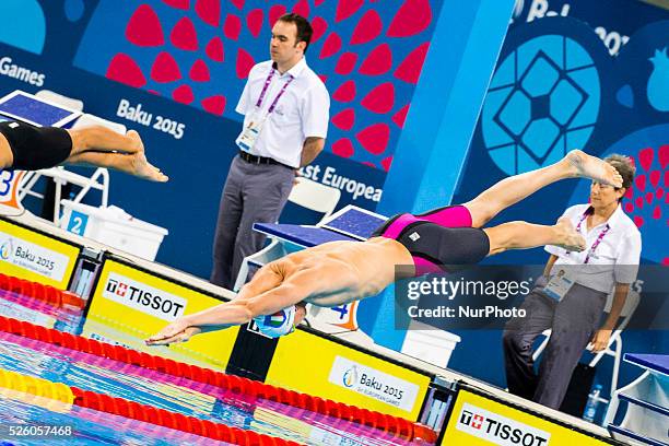 Alessandro Miressi of Italy competes in the Men's 200m Freestyle heat 5 during the Baku 2015 European Games at the Baku Aquatics Centre on June 26,...