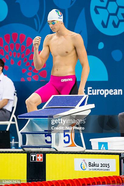 Alessandro Miressi of Italy competes in the Men's 200m Freestyle heat 5 during the Baku 2015 European Games at the Baku Aquatics Centre on June 26,...