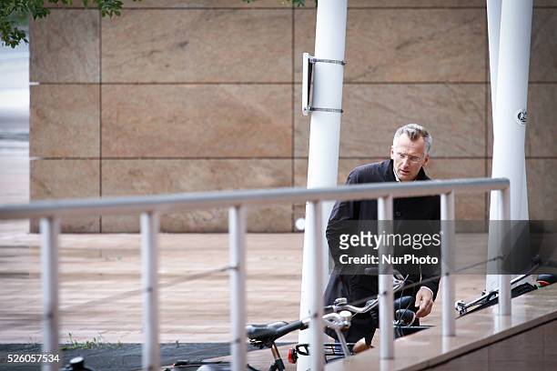 Press Officer Wouter Bos is seen in front of the palace of justice in The Hague, Netherlands, on July 13, 2015. In several speedtrials on Monday five...