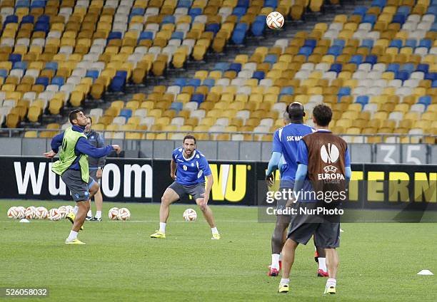 Napoli players in action during their training session in Kiev, Ukraine, 13 May 2015. Napoli will face Dnipro in the UEFA Europa League, semi-final,...