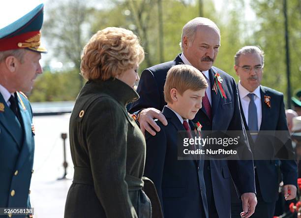 The President of Belarus, Alexander Lukashenko, and the First Lady, Galina, with their son Dmitry, arrives at the Tomb of the Unknown Soldier, ahead...