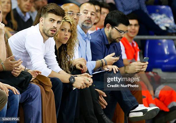 De abril- SPAIN: Gerard Pique and Shakira in the second game of the quarterfinals of the Euroleague basketball match, played at the Palau Blaugrana,...