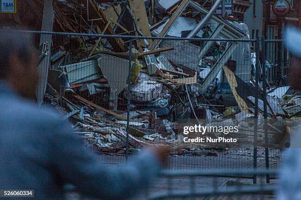 Aug. 6, 2015 - Two large cranes carrying a part of a bridge weighing 190 tons slid of a pontoon and crashed into several houses along the canal. The...