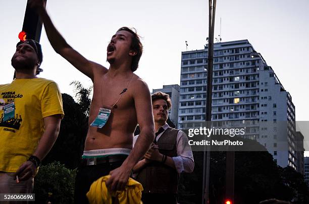 Demonstration in avenida Paulista, downtown S��o Paulo, Brazil, requesting the impeachment of president DIlma Rousseff and the prison of ex-president...