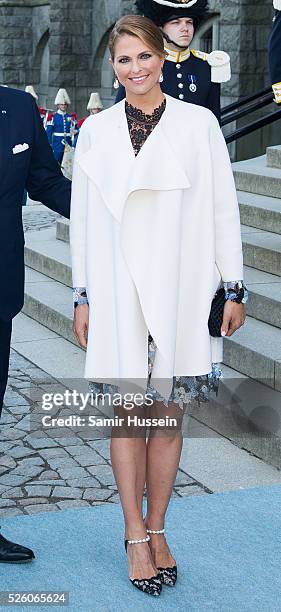 Princess Madeleine of Sweden arrives to the Nordic Museum to attend a concert of the Royal Swedish Opera and Stockholm Concert Hall to celebrate the...