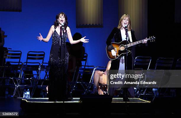 Actresses Maggie Wheeler and Kathleen Wilhoite perform a duet at "What a Pair! 3" at UCLA's Royce Hall on April 8, 2005 in Westwood, California....