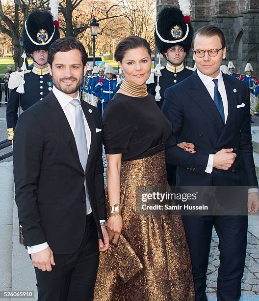 Prince Carl Philip of Sweden, Crown Princess Victoria of Sweden and Prince Daniel of Sweden arrive at the Nordic Museum to attend a concert of the...