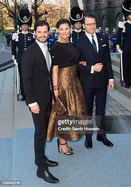 Prince Carl Philip of Sweden, Crown Princess Victoria of Sweden and Prince Daniel of Sweden arrive at the Nordic Museum to attend a concert of the...