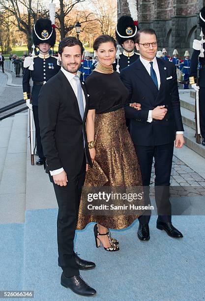 Prince Carl Philip of Sweden, Crown Princess Victoria of Sweden and Prince Daniel of Sweden arrive at the Nordic Museum to attend a concert of the...