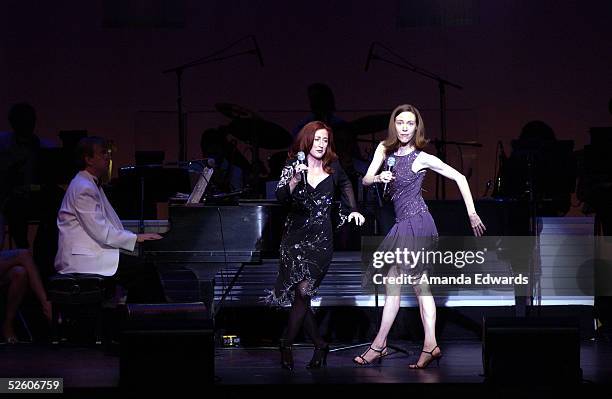 Actresses Vicki Lewis and Veanne Cox perform a duet at "What a Pair! 3" at UCLA's Royce Hall on April 8, 2005 in Westwood, California. Proceeds from...