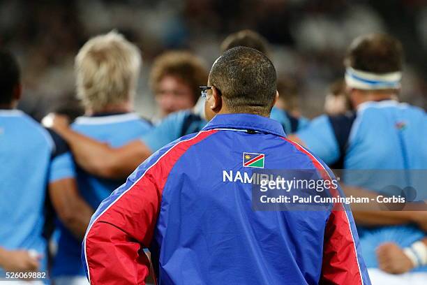 The Namibia coach during the IRB RWC 2015 match between New Zealand All Blacks v Namibia- Pool C Match 12 at The Stadium, Queen Elizabeth Olympic...