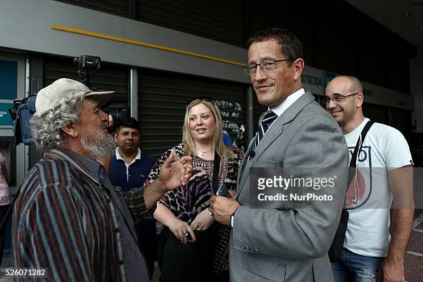 Central Athens, on Monday June 29, 2015.Richard Quest, English journalist and a CNN International anchor and reporter in front a National bank branch...
