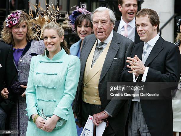 Laura Parker Bowles, Major Bruce Shand and Tom Parker Bowles depart the Civil Ceremony following the marriage between HRH Prince Charles & Mrs...