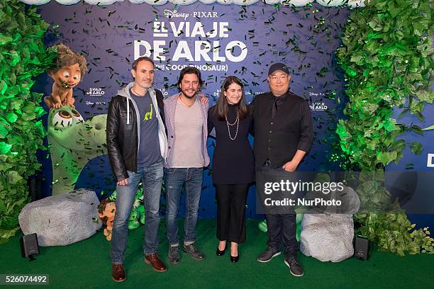 Director Peter Sohn, producer Denise Ream, singer Manuel Carrasco and animator Juan Carlos Navarro attend 'El Viaje de Arlo' premiere at Capitol...