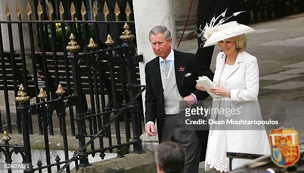 Prince Charles, the Prince of Wales, and his wife Camilla, the Duchess of Cornwall, depart the Civil Ceremony where they were legally married, at The...