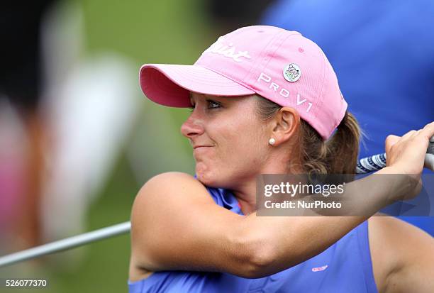 Dori Carter of Valdosta, GA during practice at the third round of the Marathon LPGA Classic golf tournament at Highland Meadows Golf Club in...