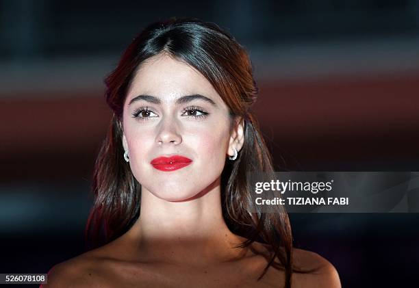 Argentinian singer and actress Martina Stoessel poses before the premiere of the movie Tini - La Nuova Vita Di Violetta , on april 29,2016 in Rome. /...