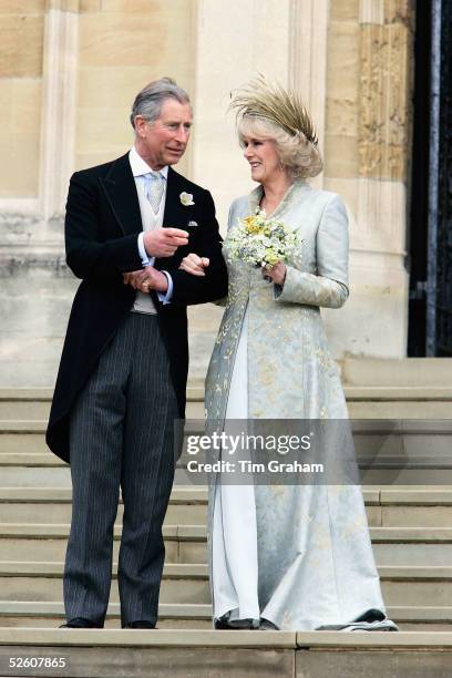 The Prince of Wales, Prince Charles, and The Duchess Of Cornwall, Camilla Parker-Bowles in silk dress by Robinson Valentine and head-dress by Philip...